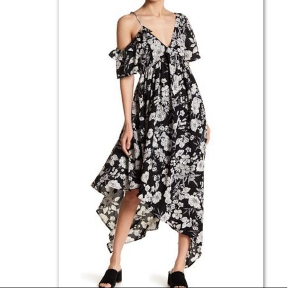 Fate Floral Asymmetrical Hem black and white Dress size small - Picture 1 of 3